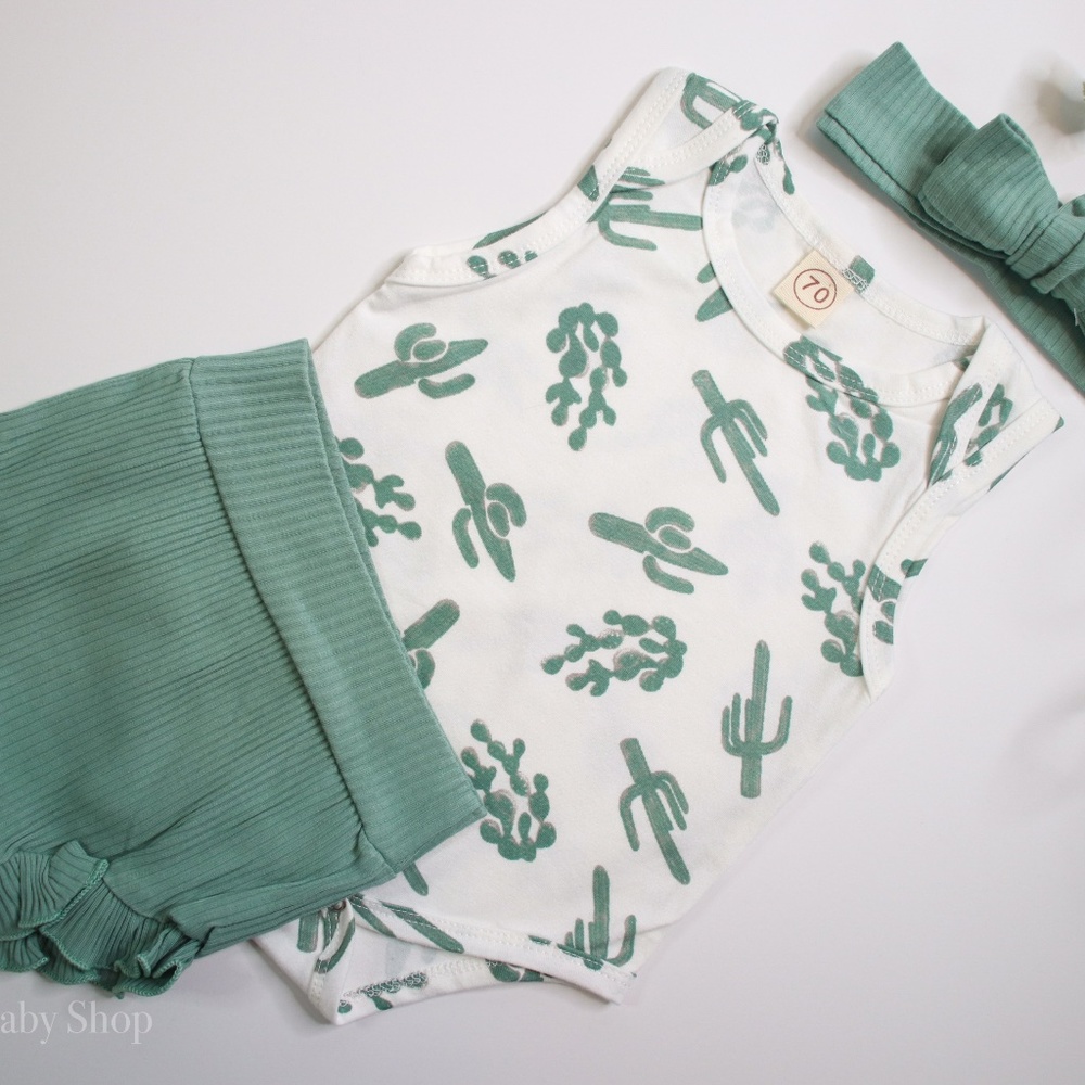 Cactus Print 3 Piece Set Bloomer Headband